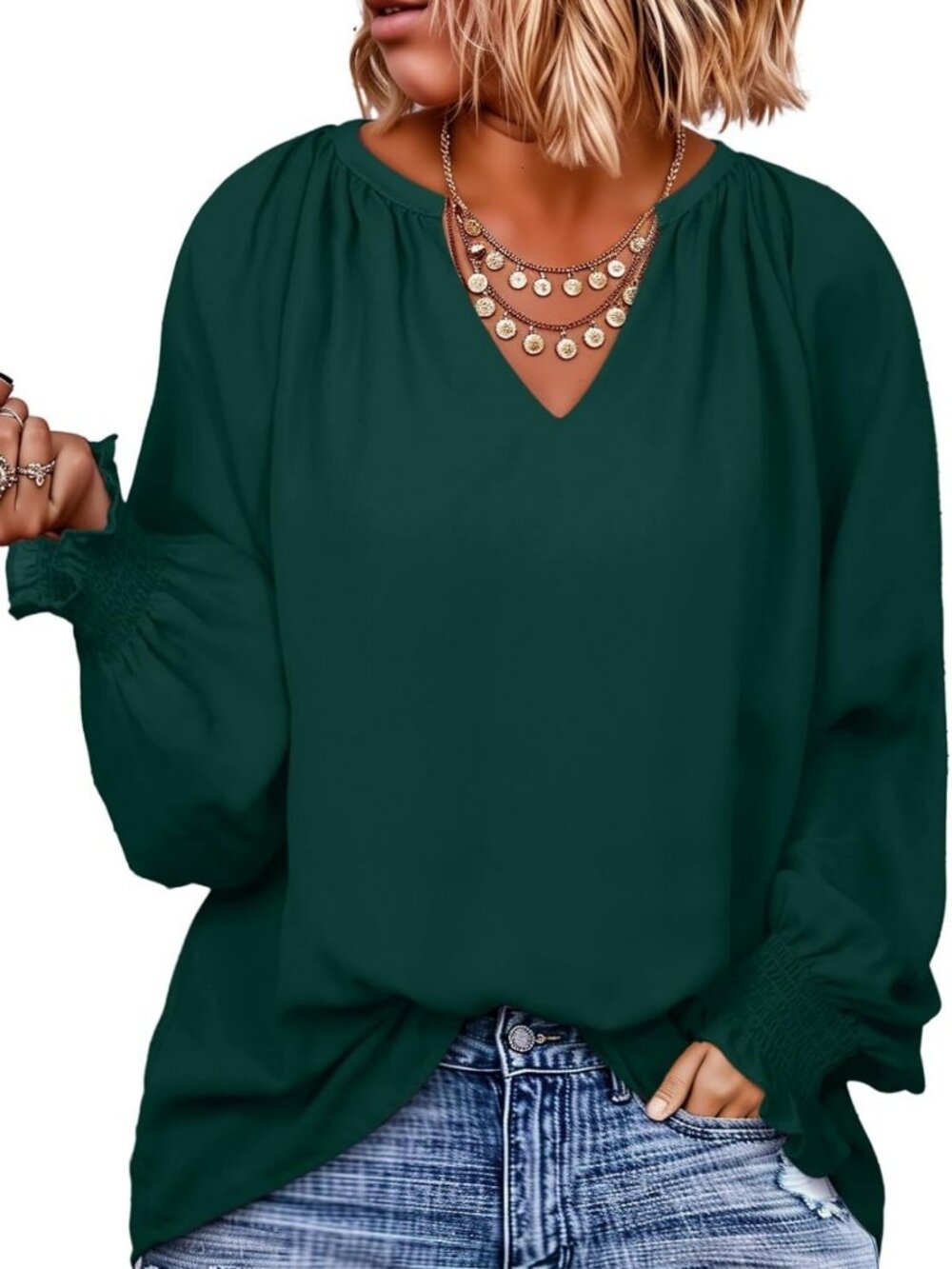 Plus Size V Neck Chiffon Blouse for Women - Dressy Casual Top, Stylish